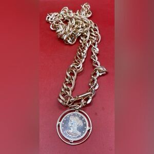 Women’s Necklace Gold Tone Faux Coin 40” Chain Adjustable